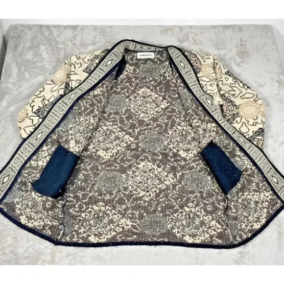 Carducci Retro Boho Knit Cardigan with Geometric and Floral Patterns Size Large - Picture 5 of 8